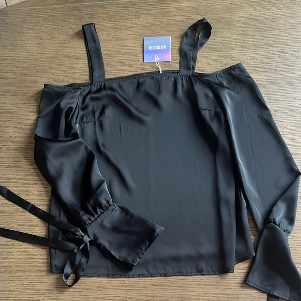 Missguided Black Asymmetrical Tie Front Blouse